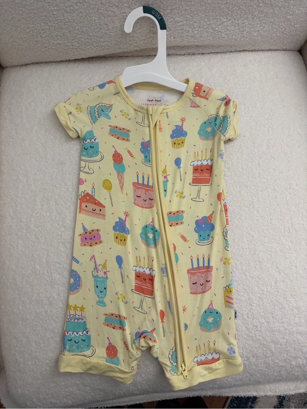 Little Sleepies Yellow Birthday Treats Short Sleeve Zipper Romper